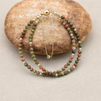 Handmade 3mm Faceted Unakite Double-Layer Bracelet with Easy Magnetic Clasp