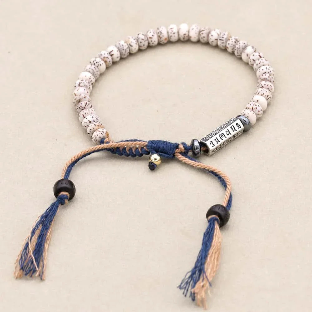 Peace and Wisdom Star Moon Bodhi Seed Six Word Mantra Braided Bracelet