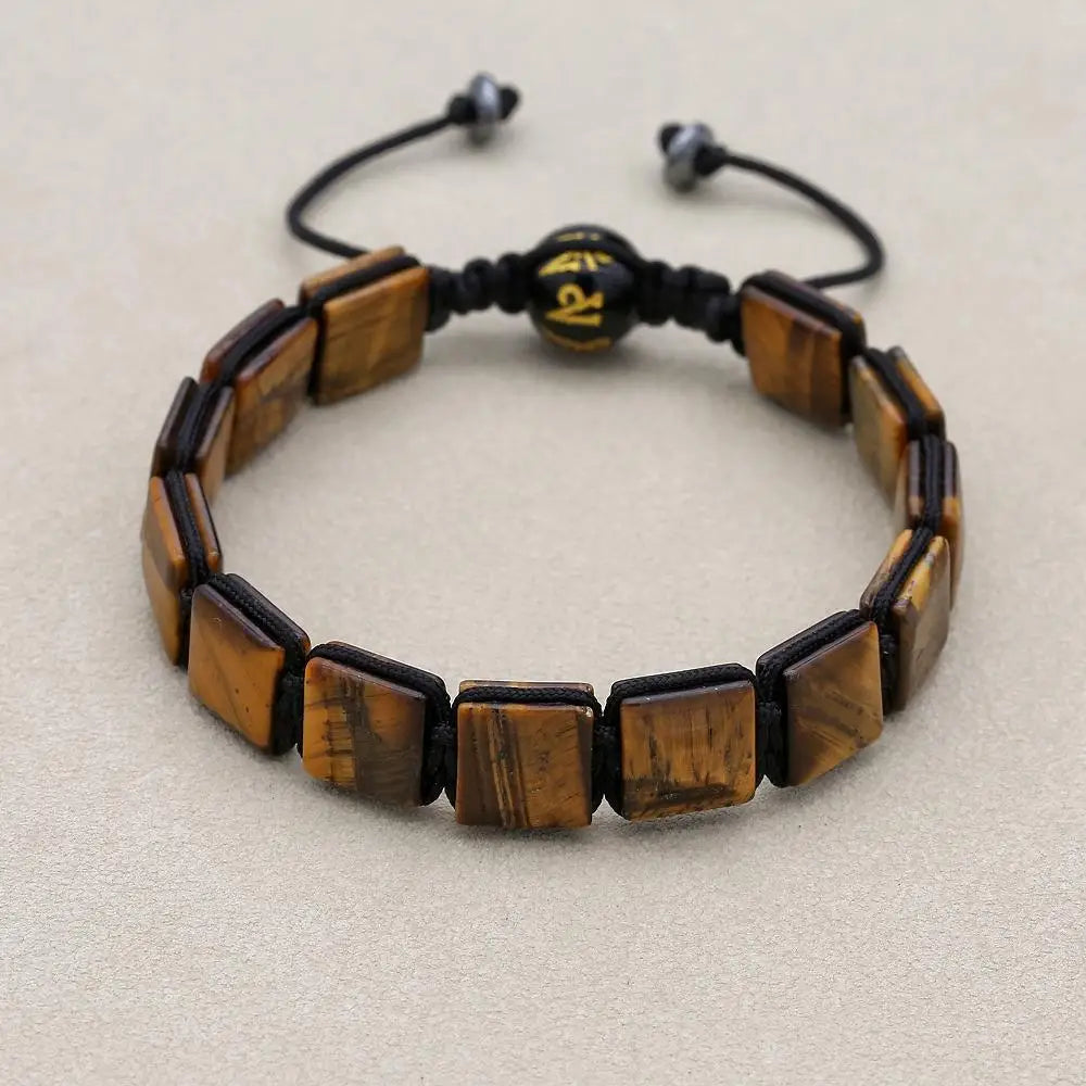 Handmade Square Tiger's Eye Braided Bracelet | Unisex Spiritual Mantra Jewelry
