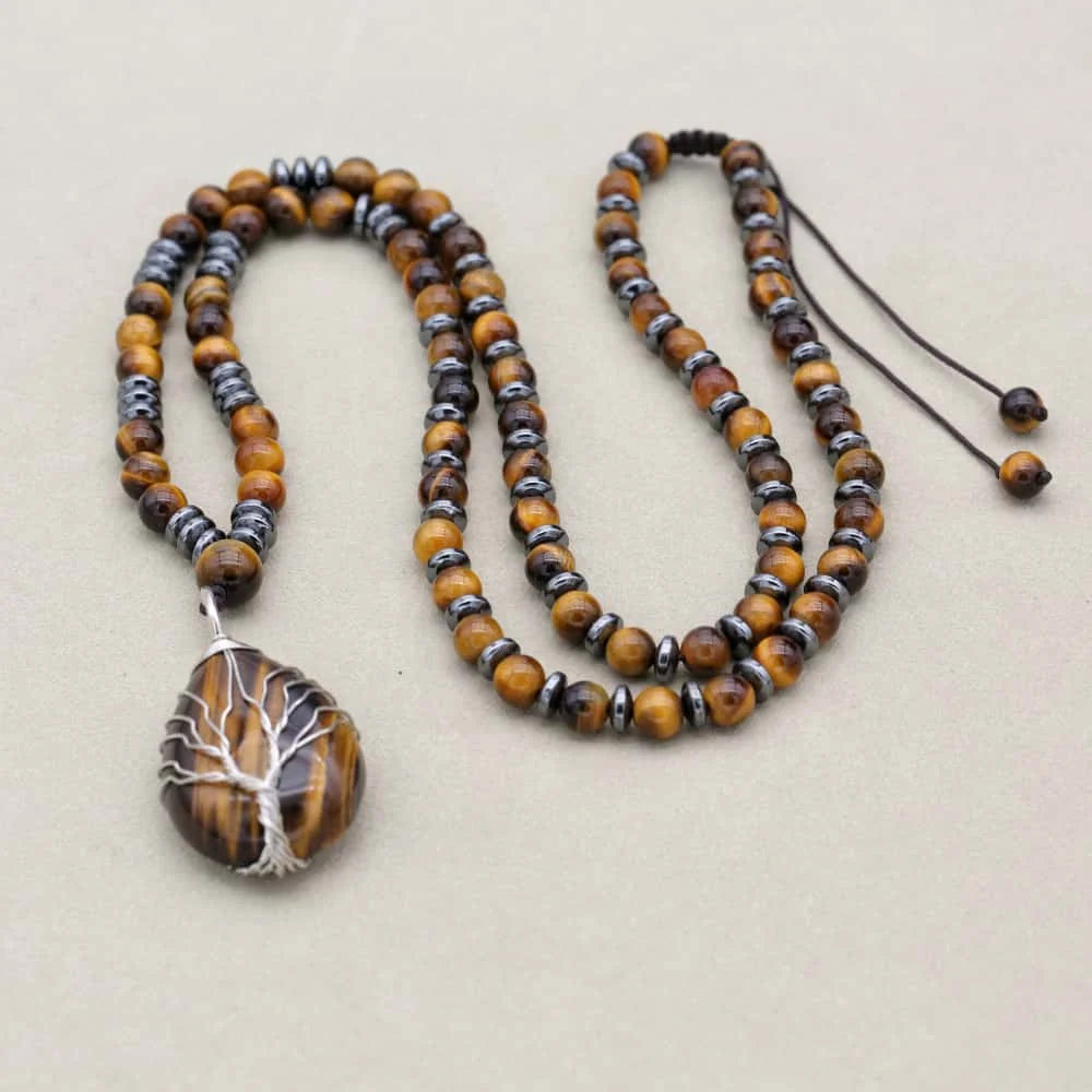 Tiger's Eye Courage Necklace: Tree of Life Protection & Vitality (Unisex)
