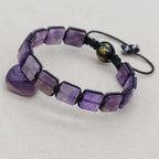 Handmade 10mm Square Amethyst Braided Bracelet Unisex Spiritual Mantra Jewelry