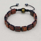 Red Tiger Eye Square Bead Braided Bracelet with Six-Word Mantra Agate