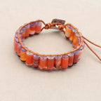 Vitality and Clarity: Red Agate Tube Fluorite Woven Leather Bracelet