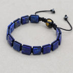 Unisex 10mm Square Lapis Lazuli Braided Bracelet with Mantra Agate