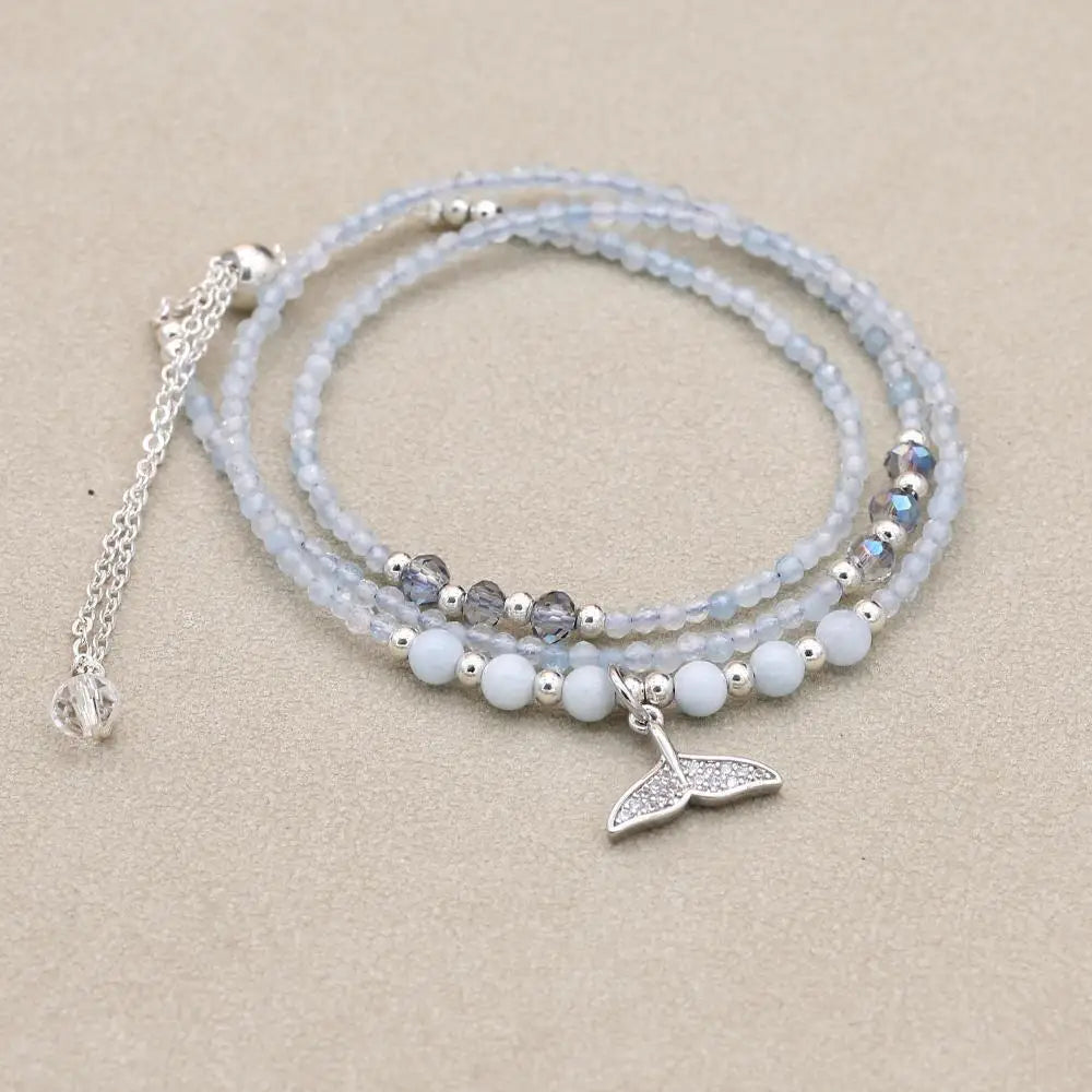 Mehrlagiges Wickelarmband aus Aquamarin für Ruhe und Schutz