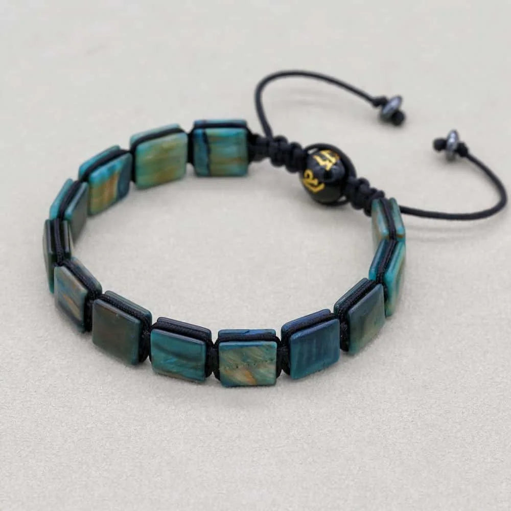 Handmade 10mm Square Blue-Green Tiger's Eye Braided Bracelet Unisex Spiritual Mantra Jewelry