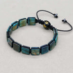 Handmade 10mm Square Blue-Green Tiger's Eye Braided Bracelet Unisex Spiritual Mantra Jewelry