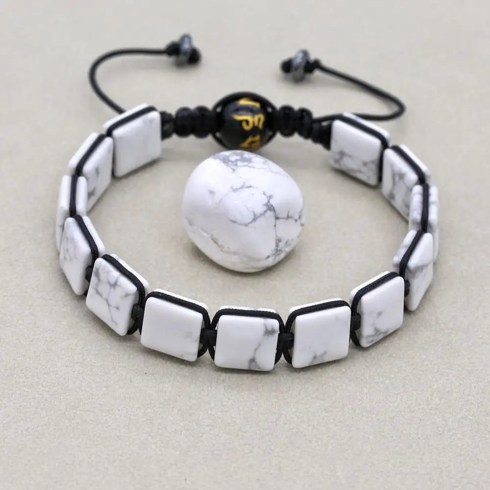 Unisex 10mm Square White Howlite Braided Bracelet