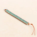 Prosperity and Growth Green Aventurine Bamboo Joint Leather Wrap Bracelet
