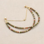 Handmade 3mm Faceted Unakite Double-Layer Bracelet with Easy Magnetic Clasp