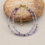 Handmade 3mm Faceted Rainbow Fluorite Double-Layer Bracelet with Magnetic Clasp