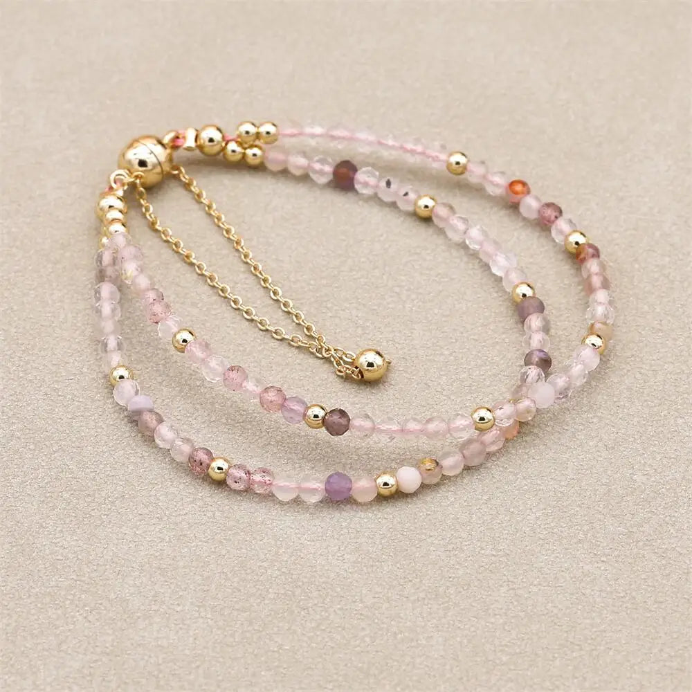 Handmade 3mm Faceted Super Seven Crystal Double-Layer Bracelet with Magnetic Clasp