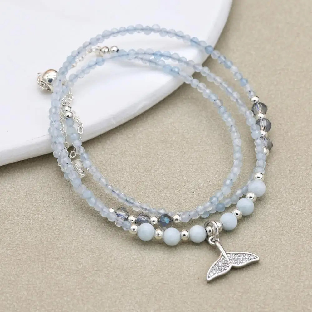 Mehrlagiges Wickelarmband aus Aquamarin für Ruhe und Schutz