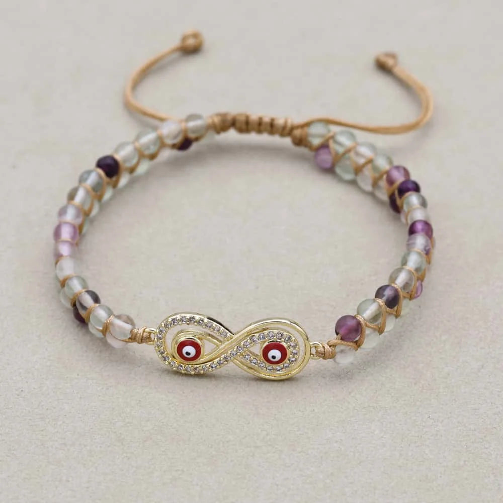 Infinity Red Evil Eye Fluorite Bracelet: Eternal Energy & Protection