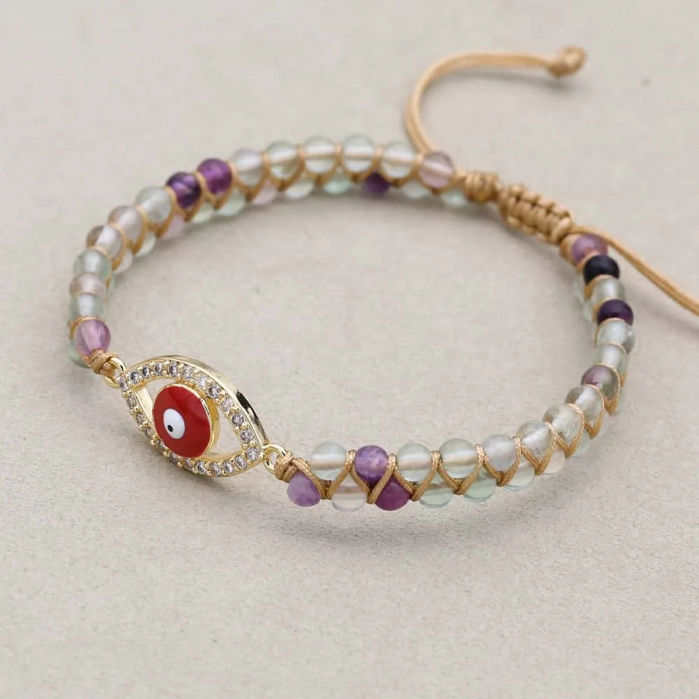 Natural Fluorite Double-Layer Evil Eye Bracelet: Clarity & Protection (Unisex)