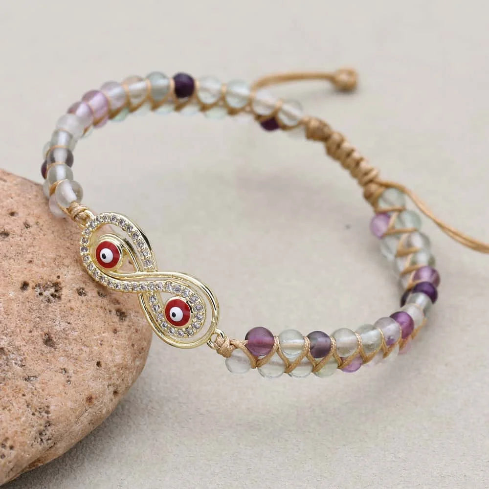 Infinity Red Evil Eye Fluorite Bracelet: Eternal Energy & Protection
