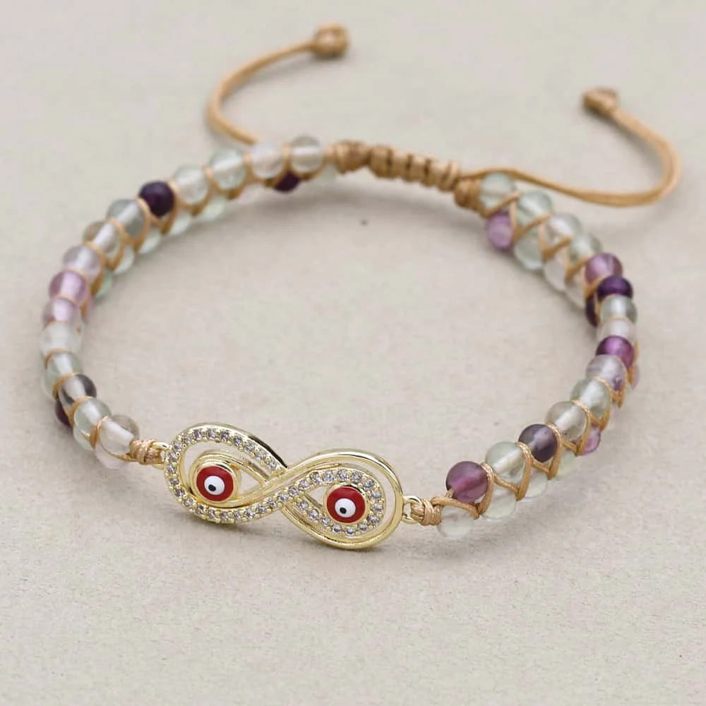 Infinity Red Evil Eye Fluorite Bracelet: Eternal Energy & Protection