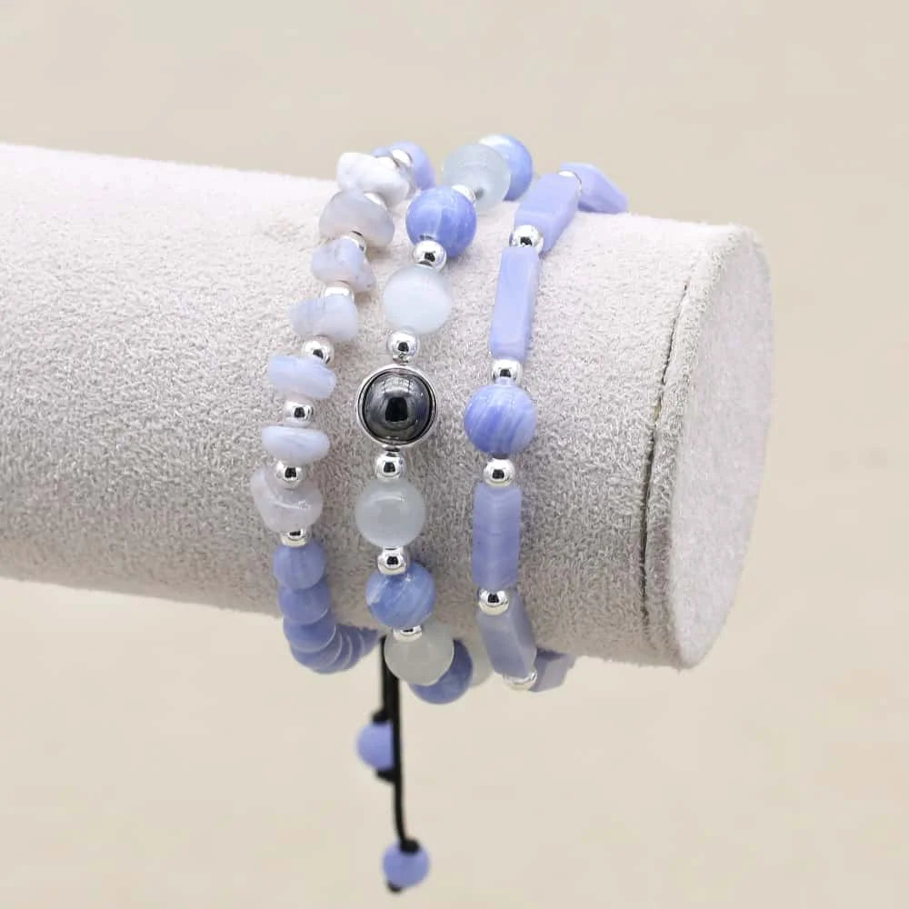 Blue Agate Serenity Bracelet Set: Calm & Clarity Trio (3 PCS)