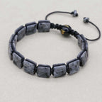 Unisex 10mm Square Black Larvikite Braided Bracelet