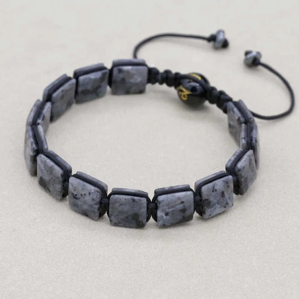 Unisex 10mm Square Black Larvikite Braided Bracelet