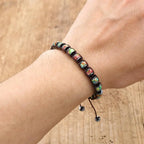 Unisex Colorful Sea Sediment Jasper and Hematite Disc Braided Bracelet