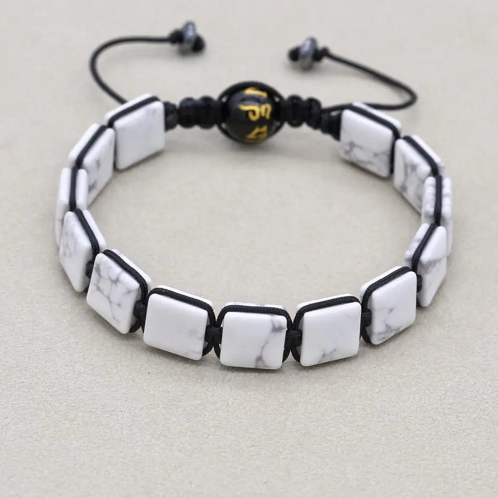 Unisex 10mm Square White Howlite Braided Bracelet