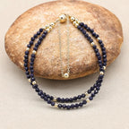 Handmade 3mm Faceted Blue Sandstone Double-Layer Bracelet with Magnetic Clasp
