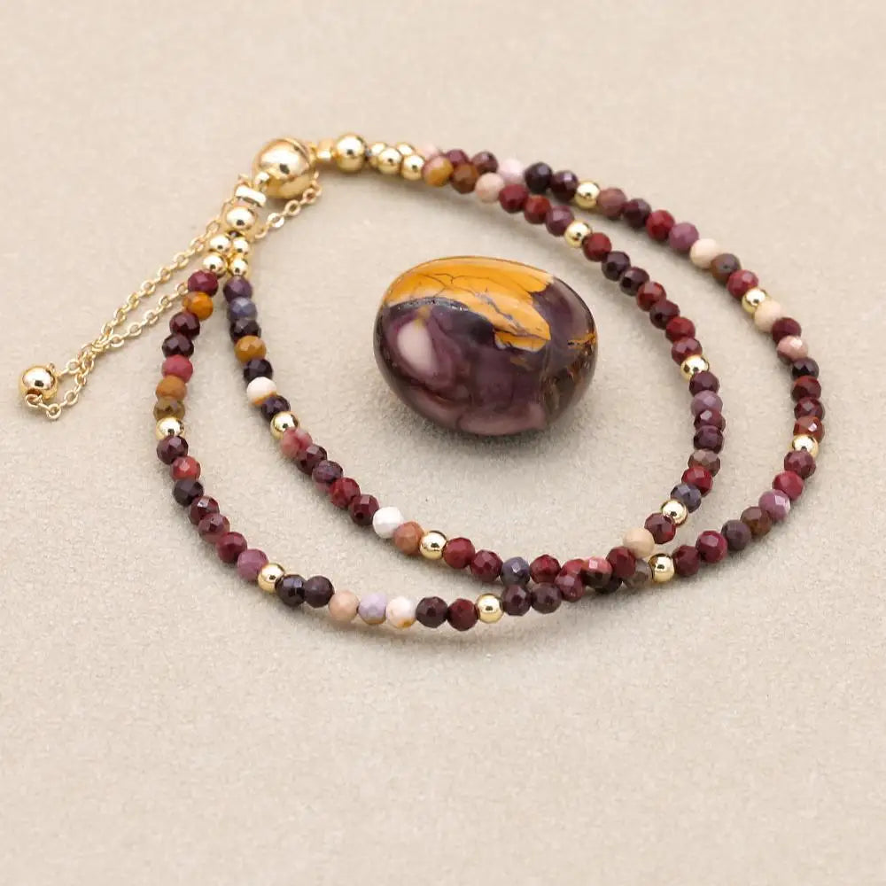 Handmade 3mm Faceted Mookaite Jasper Double-Layer Bracelet with Magnetic Clasp