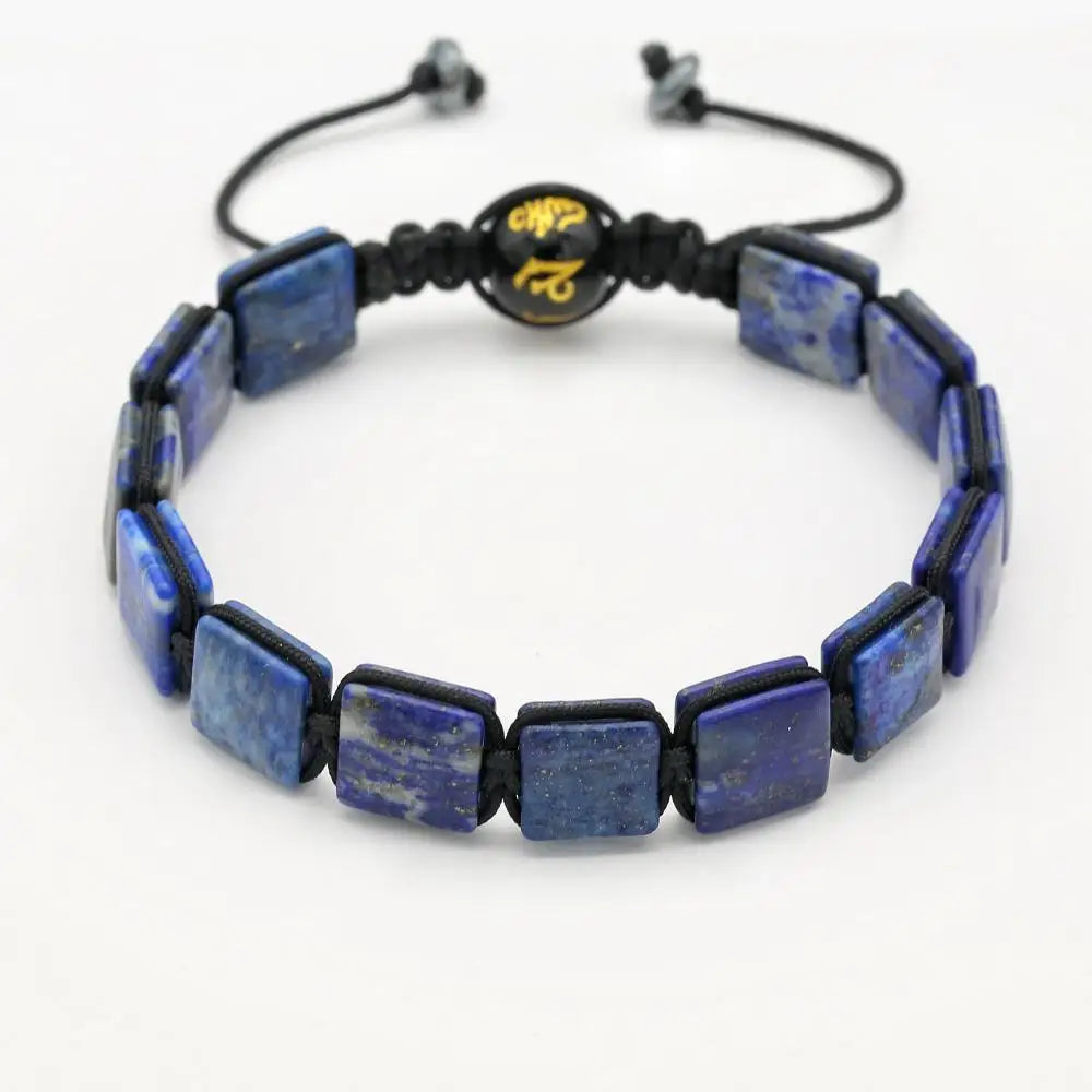 Unisex 10mm Square Lapis Lazuli Braided Bracelet with Mantra Agate