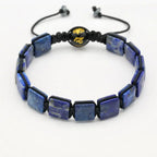 Unisex 10mm Square Lapis Lazuli Braided Bracelet with Mantra Agate