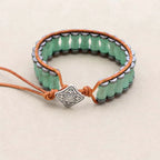 Prosperity and Growth Green Aventurine Bamboo Joint Leather Wrap Bracelet