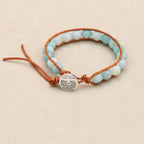 Unisex 8mm Amazonite Leather Boho Bracelet | Adjustable Braided Wrap