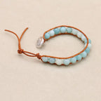 Unisex 8mm Amazonite Leather Boho Bracelet | Adjustable Braided Wrap