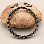 Unisex Unakite and Hematite Disc Braided Bracelet