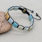 Handmade 10mm Square Amazonite Braided Bracelet Unisex Spiritual Mantra Jewelry Adjustable