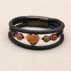 8mm Heart Picasso Stone & Hematite Multilayer Leather Bracelet