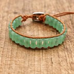 Prosperity and Luck Green Aventurine Bamboo Joint Leather Wrap Bracelet