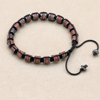 Natural Sesame Red Stone and Hematite Beaded Braided Bracelet