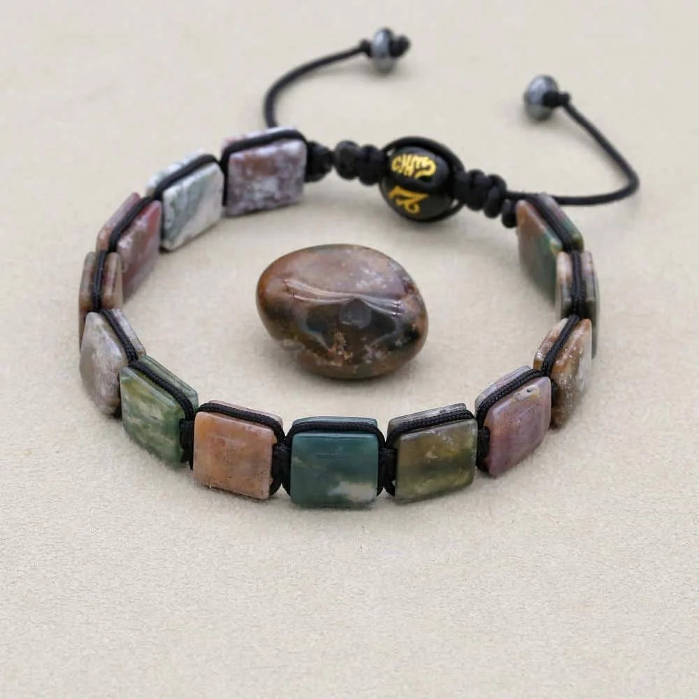 Handmade Indian Agate Square Bead Mantra Bracelet