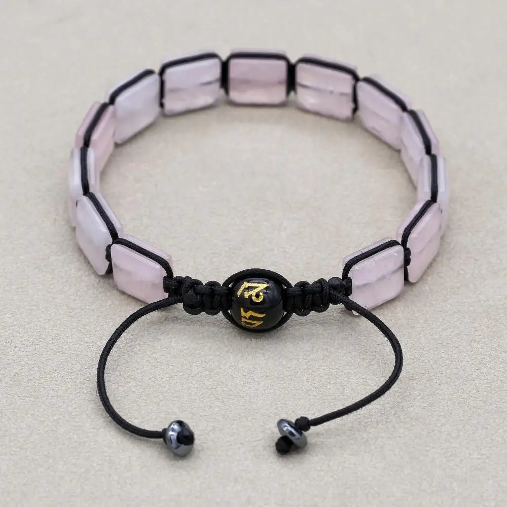 Unisex 10mm Square Rose Quartz Braided Bracelet