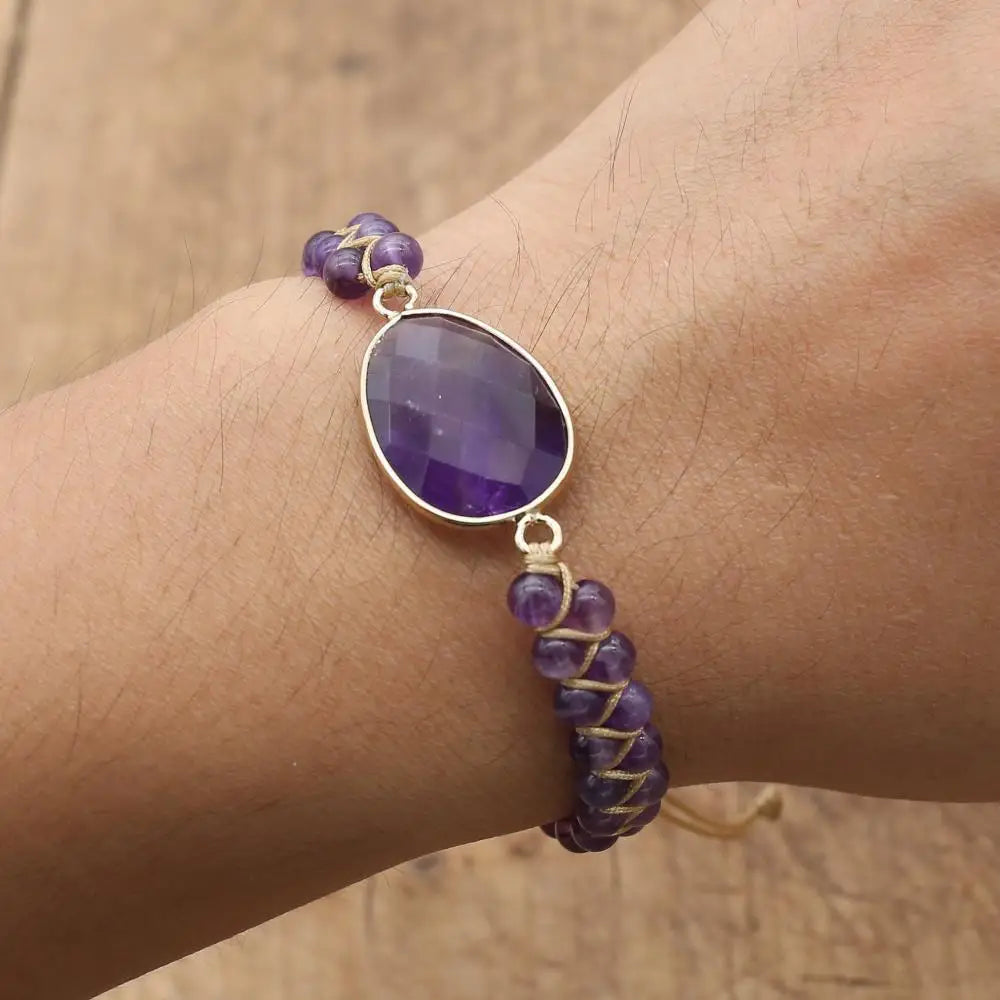 Tranquility and Intuition Amethyst Double Layer Braided Bracelet