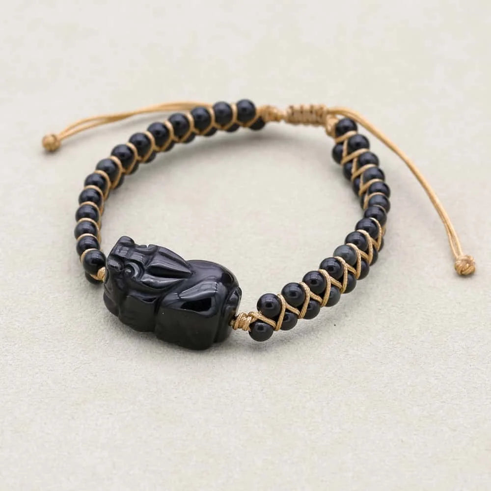 Black Obsidian PiXiu Bracelet: Wealth Attraction & Ultimate Protection