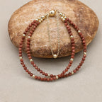 Handmade 3mm Faceted Gold Sandstone Double-Layer Bracelet with Magnetic Clasp