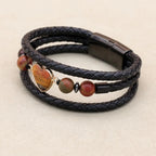 8mm Heart Picasso Stone & Hematite Multilayer Leather Bracelet