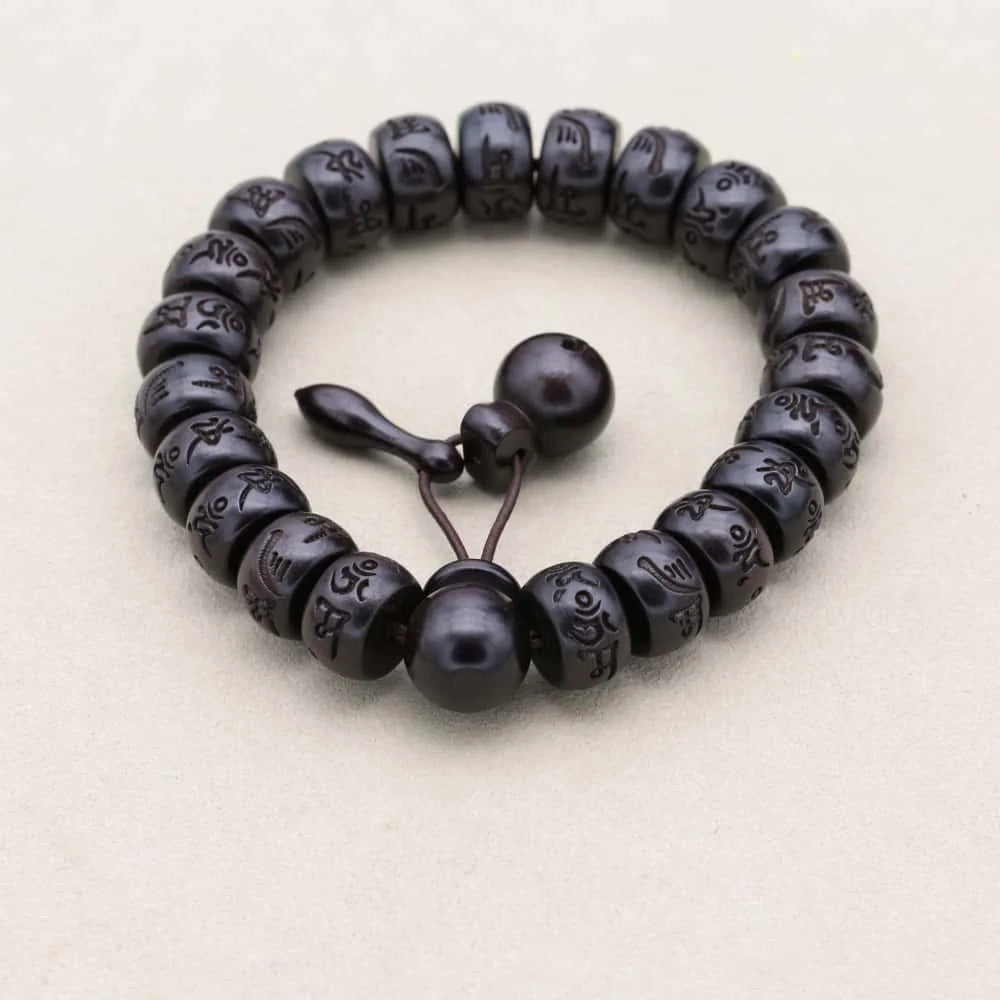 Lightning-Struck Jujube Wood Six-Syllable Mantra Bracelet: Protection & Blessing
