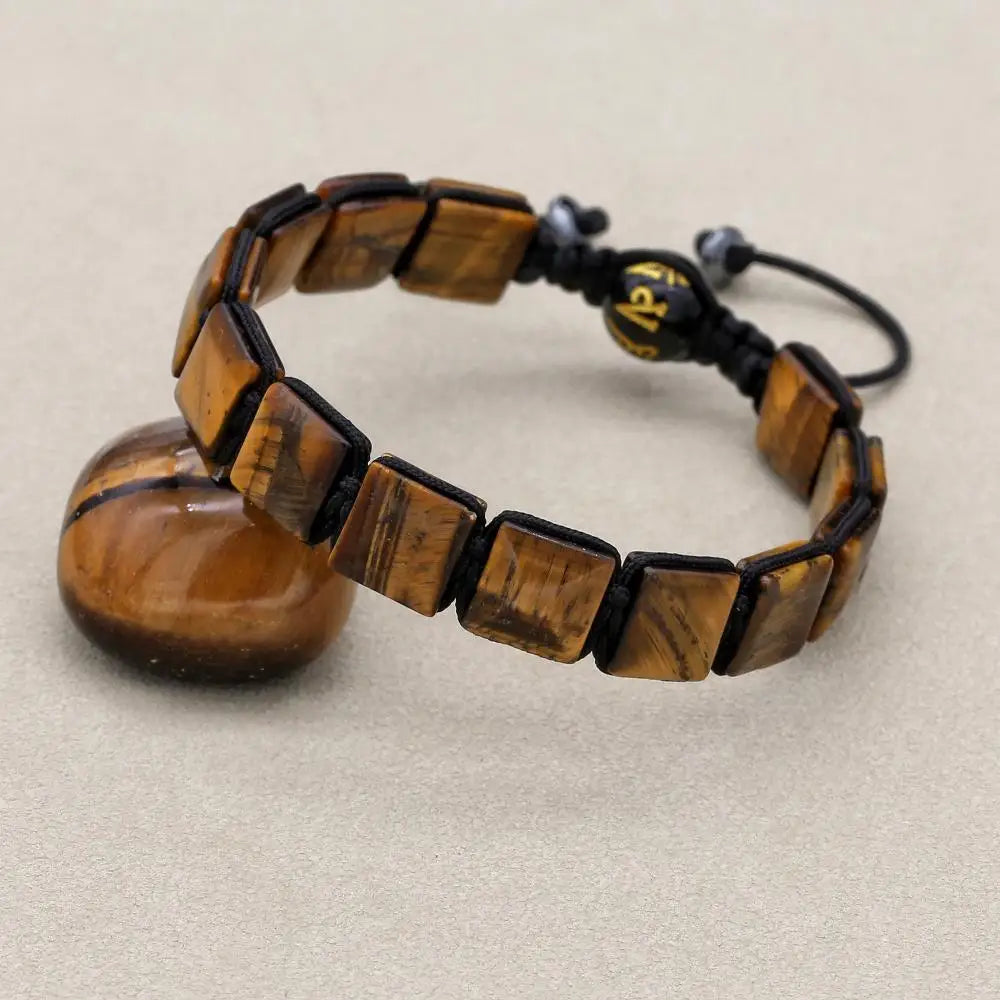 Handmade Square Tiger's Eye Braided Bracelet | Unisex Spiritual Mantra Jewelry