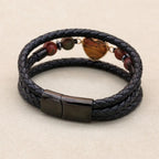 8mm Heart Picasso Stone & Hematite Multilayer Leather Bracelet