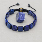 Unisex 10mm Square Lapis Lazuli Braided Bracelet with Mantra Agate
