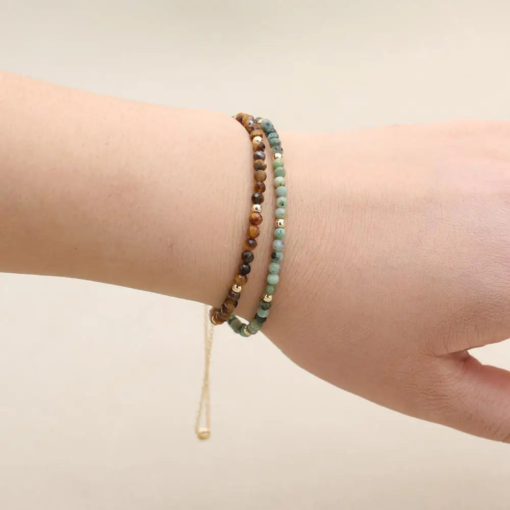 Handmade 3mm Faceted African Turquoise & Tiger Eye Double-Layer Bracelet with Magnetic Clasp