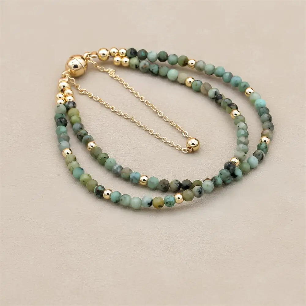 Handmade 3mm Faceted African Turquoise Double-Layer Bracelet with Magnetic Clasp